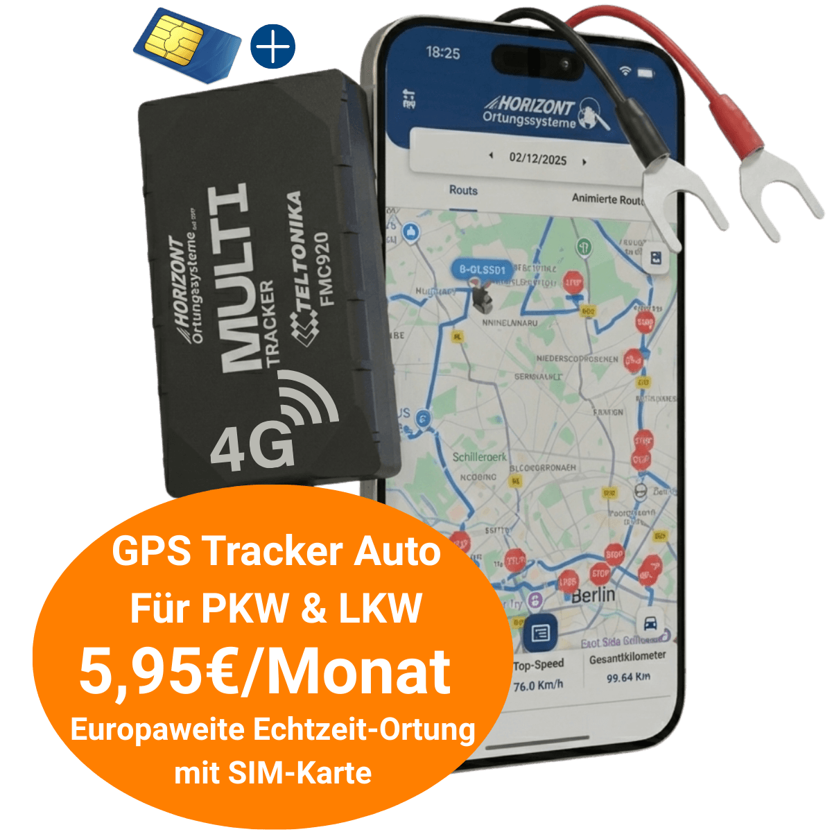 inkl. SIM-Karte–PKW&LKW 4G GPS Auto Tracker 4G – Multi Model - Schnelle Installation - Mit Abo - GPS Tracker für Fahrzeuge