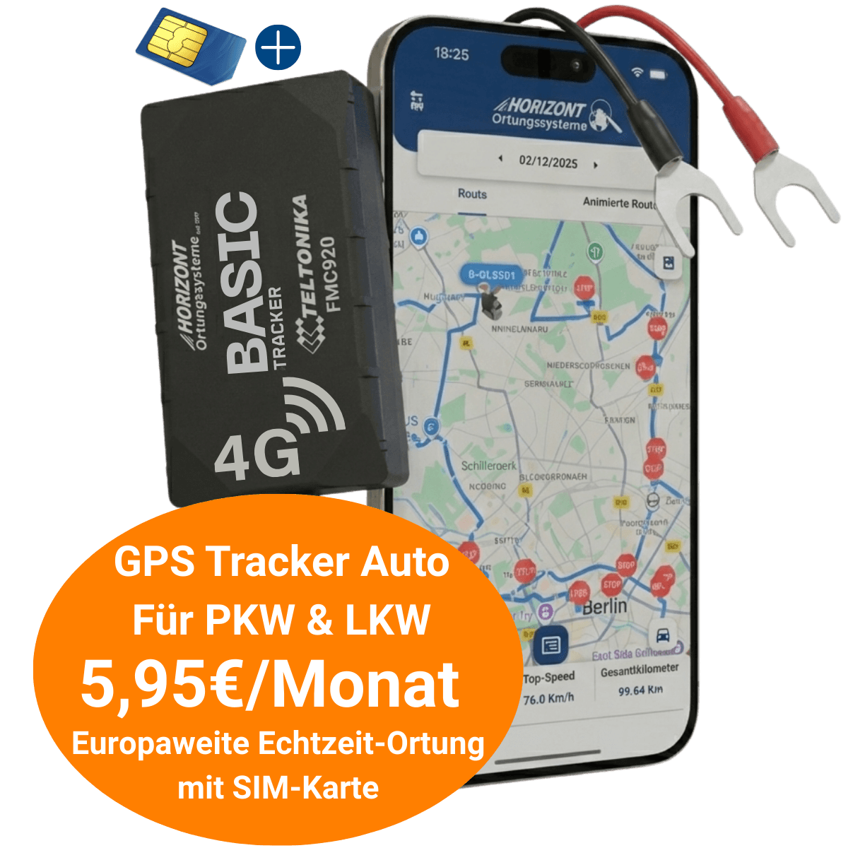 PKW & LKW 4G GPS Auto Tracker - Basic Model - Einfache Montage - Mit Abo - GPS Tracker für Fahrzeuge