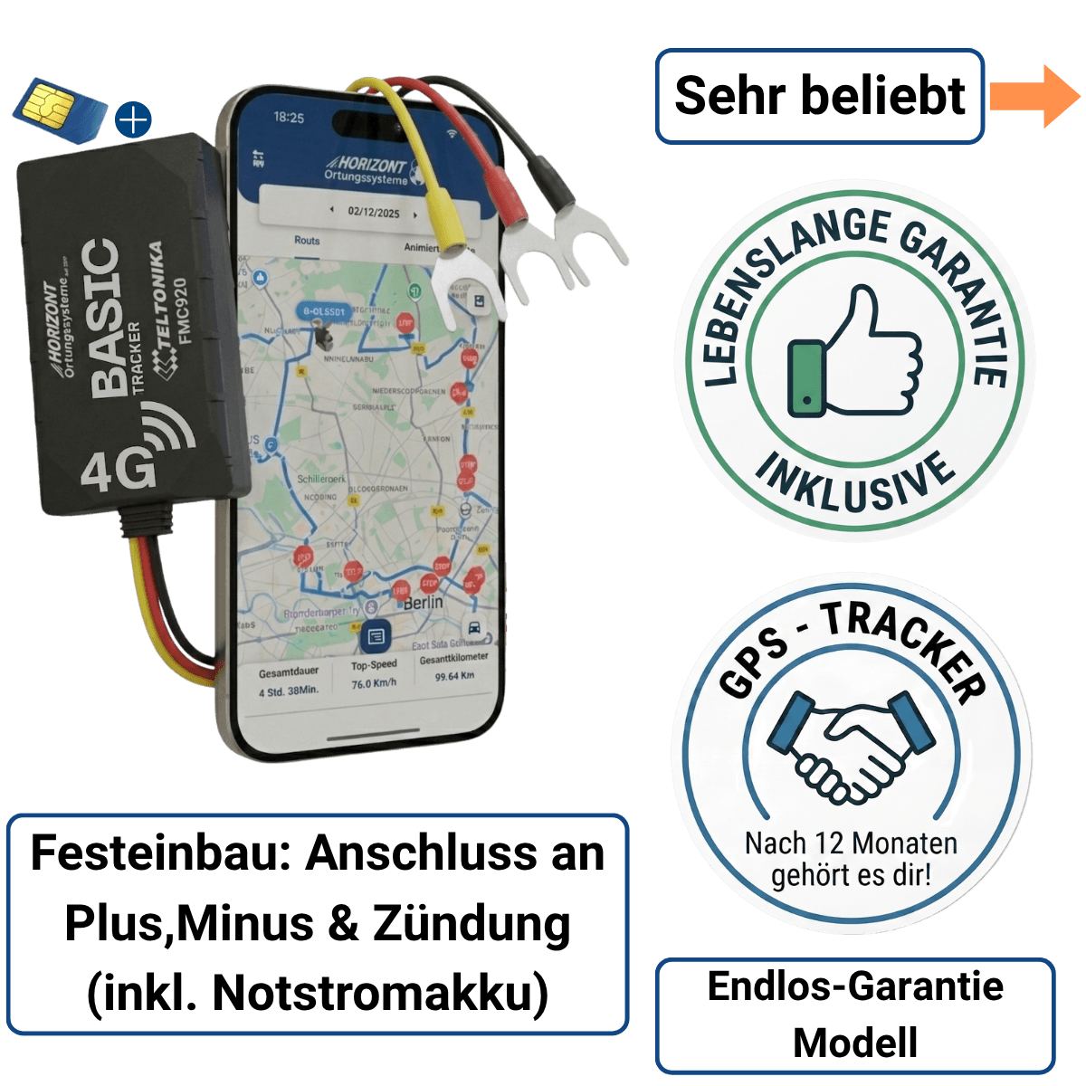 GPS Auto Tracker 4G - Basic Model - Miete mit monatlicher Zahlung - GPS Tracker fuer Fahrzeuge