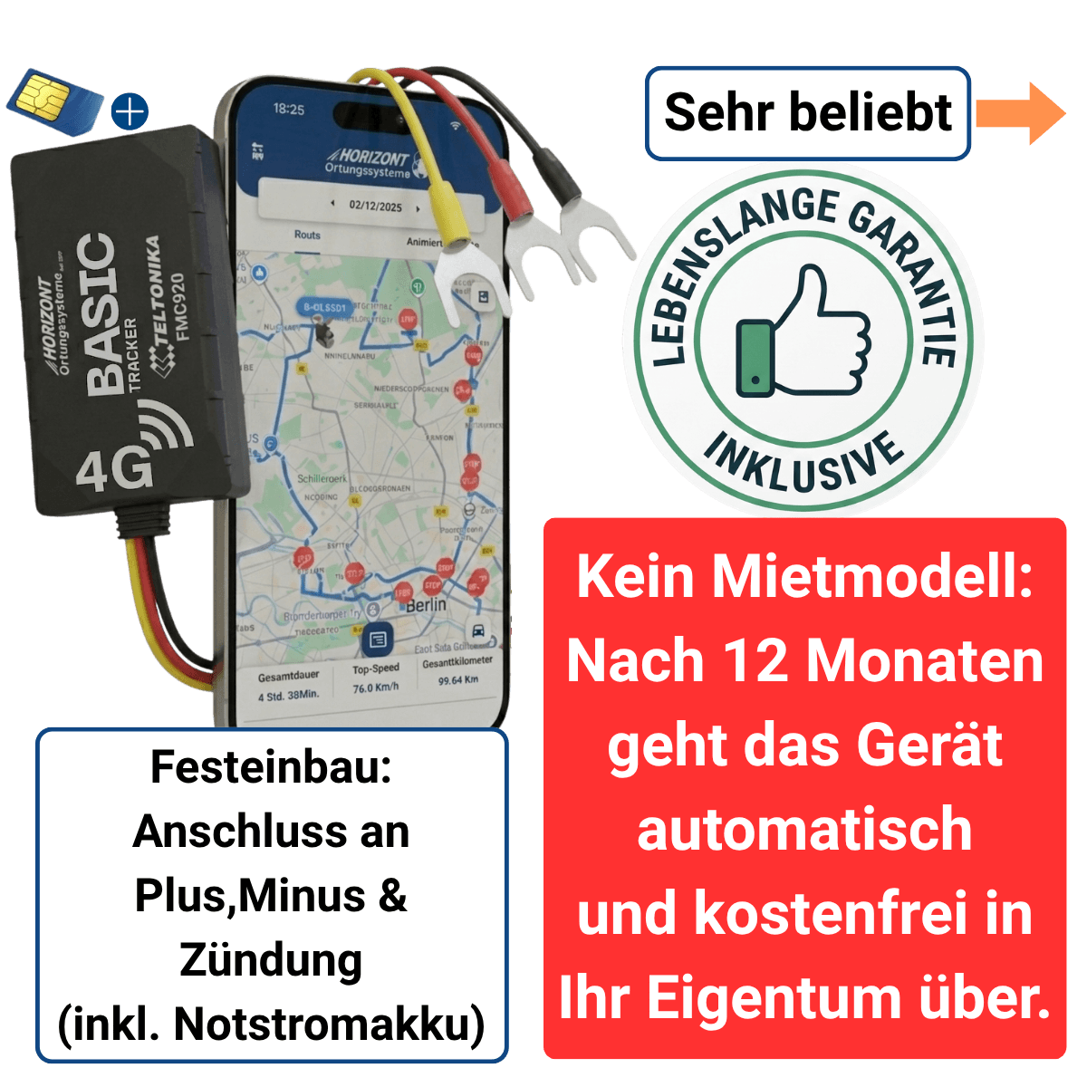 GPS Auto Tracker 4G - Basic Model - Miete mit monatlicher Zahlung