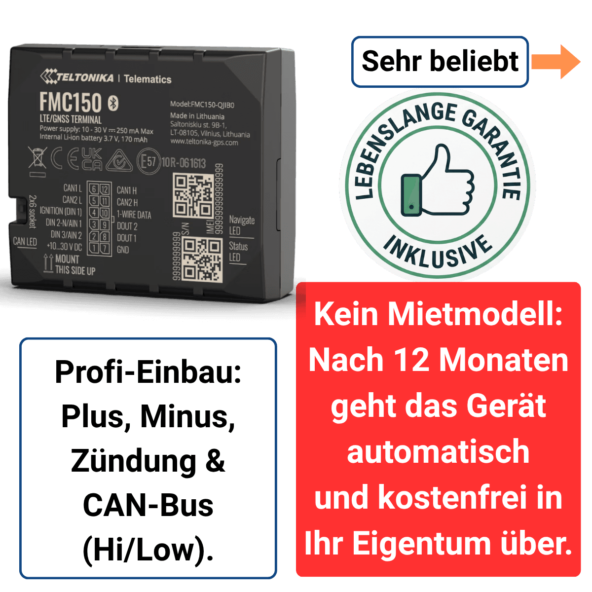 GPS Auto Tracker mit CAN Bus – 4G Model - Miete mit monatlicher Zahlung
