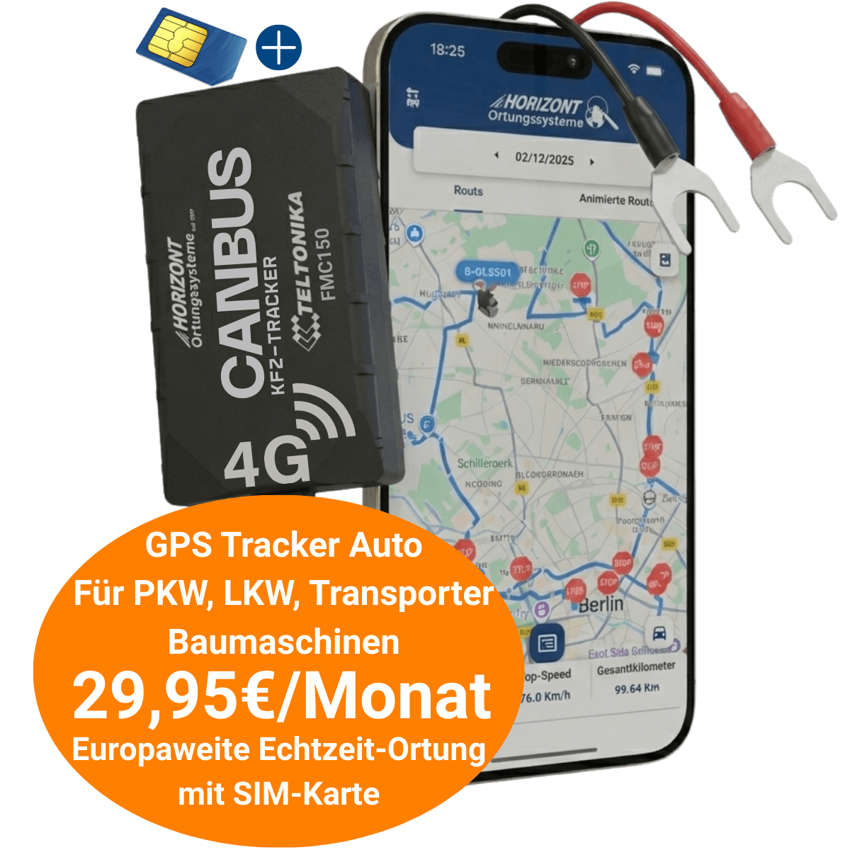 GPS Auto Tracker mit CAN Bus – 4G Model - Miete mit monatlicher Zahlung - GPS Tracker für Fahrzeuge